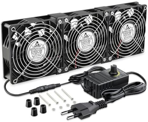 GDSTIME Großer Luftstrom 3 x 120mm Lüfter 230V 220V betriebener AC Axiallüfter Dual kugellager 120mm x 38mm Kühlung Lüfter 4V - 12V regelbar Geschwindig