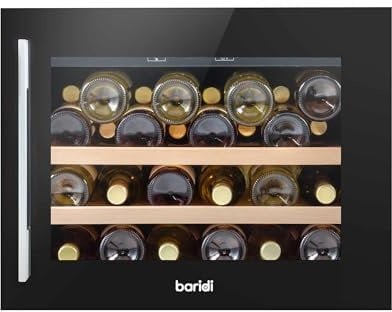 Baridi 60cm Built-In 28 Bottle Wine Cooler with Beech Wood Shelves and Internal LED Light, Black - DH205