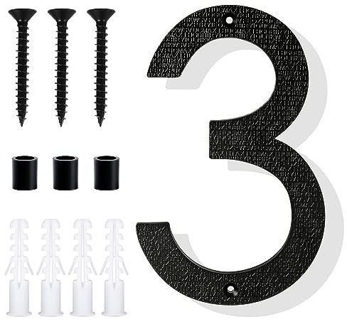 BOXOB Floating House Number, 8 Inch Large Black Door Number, Modern Style, Number 3