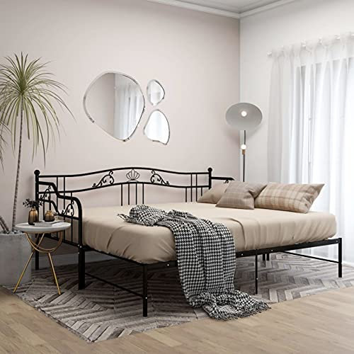 Festnight Metallbett Ausziehbar 90x200 cm Gästebett Ausziehbar Ausziehbares Bett Ausziehsofa Bettgestell Tagesbett Metall Schwarz Tagesbett 90x200 Metall Bett Ausziehbar