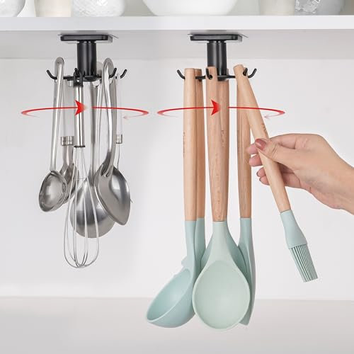 Winter Shore Crochet Adhesif Mural Noir [Lot de 2] - Crochet Cuisine Pivotant à 360° pour Manique, Ustensiles, Tasses, Torchons, Clés - sans Perçage Autoadhésifs - Capacité Jusqu'à 2 kg