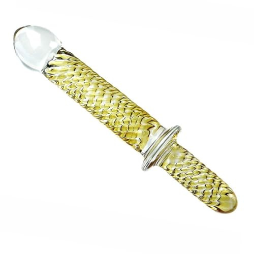 Glass Double Ended Dildo, 7.9 Crystal Penis with Yellow Swirl G-Spot Stimulator, Handheld Glass Anal Butt Plug Vaginal Stimulator Female Masturbator Adult Sex Toy