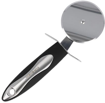 EUROHOME Pizzaschneider CARMEN aus rostfreiem Edelstahl spülmaschinengeeignet - Pizzaroller 7 cm Ø und 21 cm Länge - Pizza Schneider mit ergonomichem Kunststoffgriff - Pizzamesser - Aufhänger im Griff