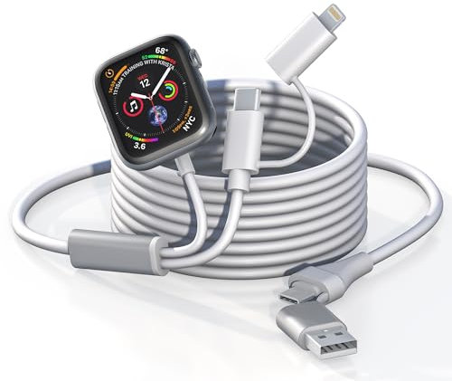 60W USB C Fast Charge Multi Charging Cable for Apple Watch and iPhone 15, 6ft 3 in 2 USB C/A fast charging cable Compatible with All iWatch iPhone MacBook iPad Dell Galaxy and Other Type-C Devices