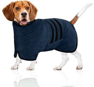WUFANC Hundebademantel, Bademantel Hund aus Mikrofaser, Extra Saugfähig und Schnelltrocknend, Hunde Bademantel mit Klettverschluss und Verstellbarem Schrumpfband für Große Mittel und Kleine Hunde