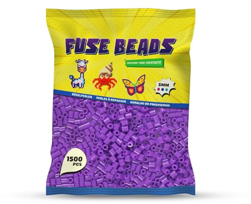 Benny Beads Bügelperlen 1500 Stück, Midi-Größe 5mm, Kreatives Bastelzubehör DIY Fuse Beads (Lila)