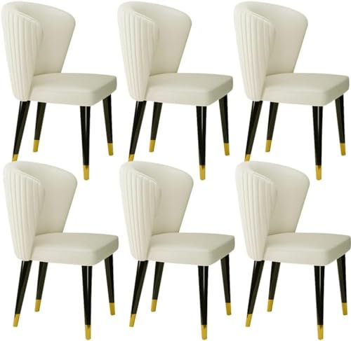 YAXANSIH Moderne Esszimmerstühle aus Mikrofaser-Leder, 6er-Set, für Küche, Wohnzimmer, Lounge-Stühle, Esche, Massivholzfüße, Empfangsstuhl (Farbe: Beige)