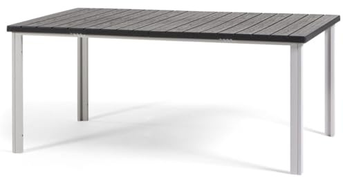 SIEDITI FUORI E DENTRO Gartentisch 180x90 cm, Terrassentisch für außen mit lackiertem Stahlgestell und Holzoptik-Latten aus Polyethylen, Ideal für Garten, Terrasse oder Balkon (Weiß/Schiefer)