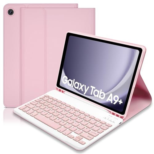 Keyboard Case for Samsung Galaxy Tab A9+ / A9 Plus 11 Inch 2023 (SM-X210/X216/X218),Built-in S Pen Holder - Slim Smart Cover with Detachable Bluetooth Keyboard for Samsung Galaxy Tab A9(Pink)
