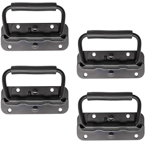 SRTSTR 4 Piezas Asa Plegable Acero Inoxidable 100 mm Asa de Cofre Mango de Resorte Plegable Tirador Resorte con Resorte Asa de Caja para Tirar Caja de Madera Maleta Muebles (Negro)