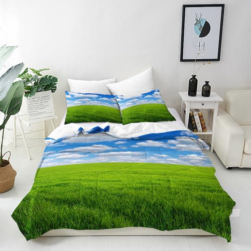 ANHOPE Grassland Bettwäsche Set 2 Teilig Natur Landschaft Grün Gras Bettbezug 135x200 cm + Kissenbezug 80x80 cm Weich Microfaser Bettbezüge mit Reißverschluss Ganzjahres Bettdeckenbezug Set