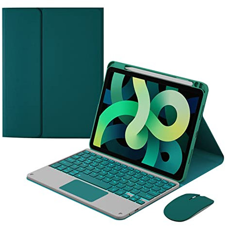 Teclado Funda para iPad Air 5 2022 / Air 4 2020 con Touchpad, 7 Color Retroiluminada, Español Ñ Teclado Desmontable Inalámbrico con Portalápices para iPad Air 10,9, Verde Oscuro Con Retroiluminación