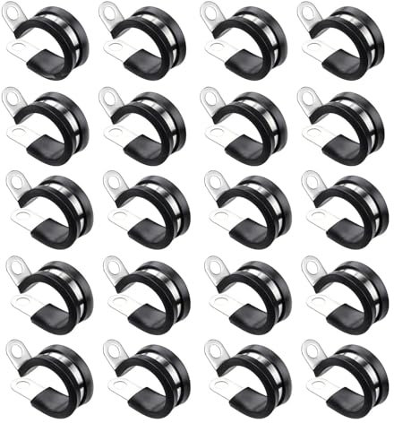20 Pcs Pipe Clips, Pipe Clamp, 1/2 (12mm) Diameter Hose Rubber Lined Pipe Clamps, Stainless Steel Pipe Clips for Automotive Industrial Boat Wiring Mounting Securing Gas Pipes