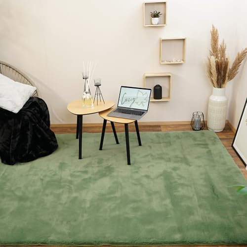 Consilio Concept Cozy Fellteppich 60x100 grün Teppich Supersoft 28 mm Höhe Soft weich Hasenfell Imitat Oliv olivgrün Wohnzimmerteppich Kinderzimmerteppich Küchenteppich Flurteppich