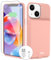 BOPPS Ultra-Slim Lightweight 15W Fast 7000mAh Charger Case for iPhone 13/13 Pro/14/14 Pro, Anti-Slip Soft TPU Protection, Pink