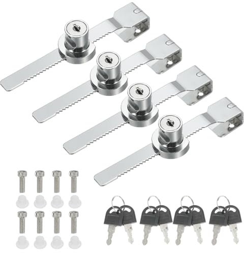 PATIKIL Verrou de vitrine coulissante en verre, 4Pcs Verrou de vitrine à clé en alliage de zinc à simple battant sans perçage pour porte en verre de 8mm, argent