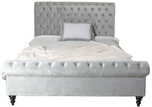 PALAZZO INT Vintage Bett Chateau Heritage – Chesterfield-Polsterbett mit englischer Steppung & Samtbezug, zerlegbar, Lattenrost inkl., für Matratze 160 × 200 cm, schwarzer Holzrahmen