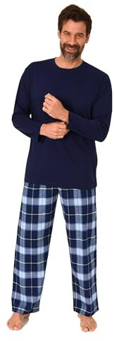 Normann Herren Schlafanzug lang, Pyjama mit Flanell-Hose in Karo-Optik, Farbe:navy2, Größe:60-62