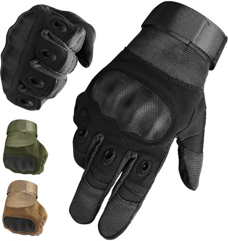 wiipara Taktische Handschuhe, Motorradhandschuhe Herren Winter Atmungsaktiv Motorad Handschuhe mit Protektoren und Touchscreen, Tatical Gloves für Motocross, Quad, Moped, Mountainbike, Jagd (Schwarz)