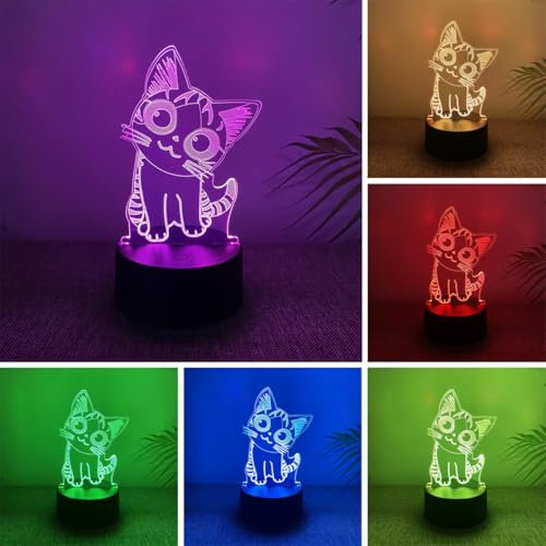 BIRBANN katzen lampe, kawaii deko 3d lampe, Touch Control 7 Farbe wechselnde LED Tischlampe, Kinder tierlampe für Haus Outdoor-Dekoration oder Urlaub Geschenk