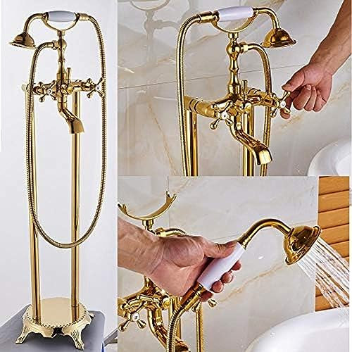 Goldene oberirdische Badewanne Waschbecken Wasserhahn Doppelgriff Badezimmer Badewanne Dusche Set Freie Badewanne Wasserhahn mit Handbrause Wasserhahn, Dusche Wasserhahn Set