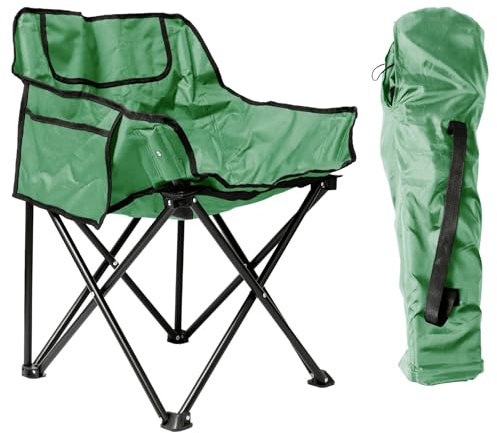 Harbour Housewares Premium Klapp-Campingstuhl mit Taschen und Tragetasche - 110kg Kapazität - Grün - 1x Erwachsene Schwerlast Faltbar Tragbar Leicht Draußen Angeln Garten Strand Picknickstühle