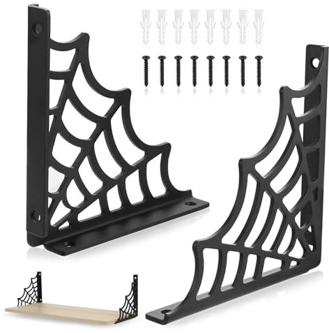 2 Pcs Black Shelf Brackets, 150mm Metal Wall Brackets for Shelves, Heavy Duty Gothic Spider Web Shelf Support Bracketsfor Home Office Radiator Greenhouse Wood Boards