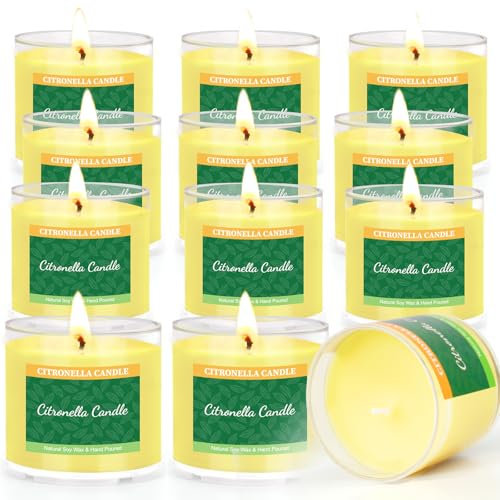 Citronella Kerze Outdoor Teelichter Citronella |10 stunden brenndauer-Nachhaltiges 12er Outdoor Kerzen Set - Natürliches Sojawachs - Kerzen Geschenkset für Frauen Nachbarn Freunde Kollegen