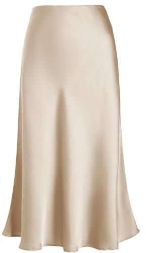 Eisnnu Damen Satin Rock Midi-Länge Rock A Linie Röcke Große Größe Einfarbig Fishtail Seidiger Midirock Business Party Skirt S-XXXL