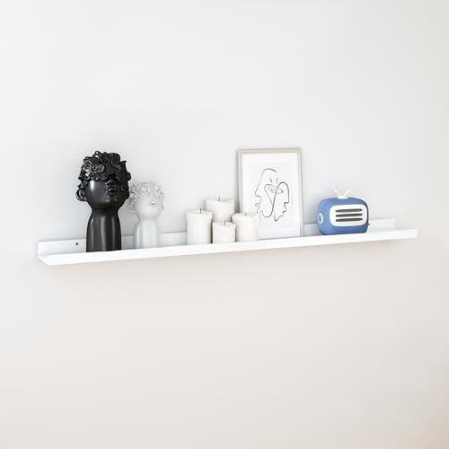 RICHER HOUSE Wandregal Weiß, 120 x 13 cm, Schweberegal aus MDF Holz,1er Set | Bilderleiste, Wandboard, Regal Wand für Fotorahmen und Dekos, Wohnzimmer, Kinderzimmer, Schlafzimmer, Küche, Badezimmerwand