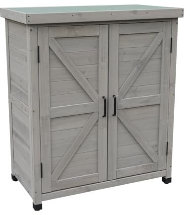 OAFNLWU Outdoor Gartenschrank aus Holz, 80 x 45 x 93 cm, Grau, Wasserfest, Höhenverstellbare Füße, 2 Türen, 2 Einlegeböden