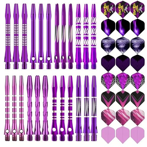 Lavishio 8 Sets 24 pcs Aluminum Dart Shafts, Dart Shafts for Steel Tip, Aluminum 2BA Thread Dart Accessories,Dart Shafts Replacement Kit with 24 Dart Flights for Steel Tip Soft Tip Darts (Purple)