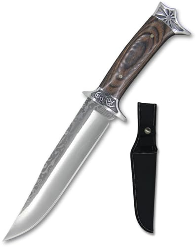 Generico Coltello da Caccia Lama Fissa in Acciaio con Manico in Legno e Fodero Incluso – Idea regalo – Coltello Outdoor per Caccia Campeggio ed Escursionismo – Modello 03