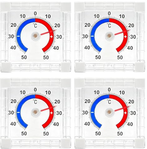 4 Pack Self Adhesive Fensterthermometer Aussen, Wetterfestes Außen Analog für Garten, Thermometer Aussen, + - 50°C Außenthermometer Fenster Selbstklebend, Geeignet für Indoor Outdoor Temperatur
