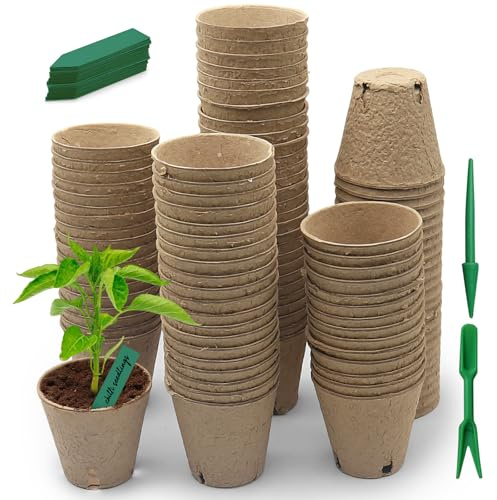 Macetas de Siembra Biodegradables 80 Unidades Ø 8 cm – Compostables de Fibra de Papel con Agujeros de Drenaje – Ideales para Jardinería Sostenible, Hierbas, Flores y Plantas