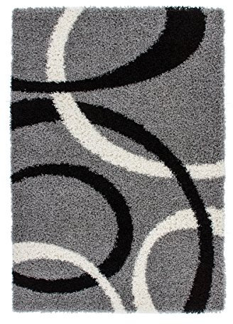 Lalee 347186792 Designer Hochflor Shaggy Teppich / Weich / Muster : Kreise Retro / Top Preis / Silber / Grösse : 160 x 230 cm