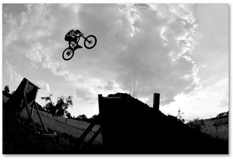 Postereck - 0069 - Freeride Sprung, Schwarz Weiss Sport BMX Fahrrad - Wandposter Fotoposter Bilder Wandbild Wandbilder - Poster - 3:2-61,0 cm x 40,5 cm