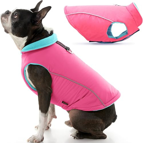 Gooby Cold Weather Fleece Lined Sports Dog Vest with Reflective Lining, X-Small, Pink | Fleece-lined, water-resistant outer; 3-point hook-and-loop fit; Reflective lining; Leash attachment