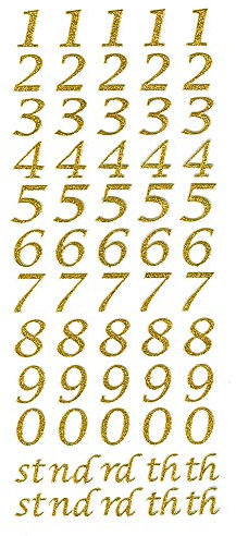 15mm Script Gold Glitter Self Adhesive Sticker Numbers Craft Embellishment