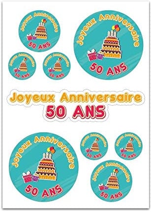 Brett A4 Aufkleber-Joyeux Anniversaire 50 Jahre – E61