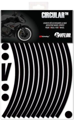 VFLUO - Kit Reflektierende Felgenrandaufkleber Motorrad, Aufkleber für 1 Rad 3M™-Technologie™, 360°-Kreis - Hohe Sichtbarkeit von der Seite – Diskret und Design – Einfache Installation
