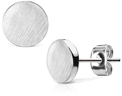 beyoutifulthings Damen 1 Paar Ohringe Ohrringe Set Stecker Edelstahl Chirurgenstahl Rund Round gebürstet Top silber