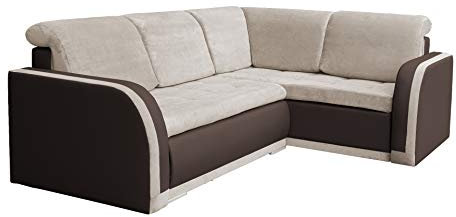 mb-moebel Ecksofa Sofa Eckcouch Couch mit Schlaffunktion und Bettkasten Ottomane L-Form Schlafsofa Bettsofa Polstergarnitur - VERO III (Ecksofa Rechts, Beige + Braun)
