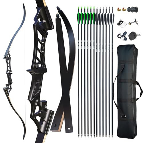 D&Q Recurvebögen Set Erwachsene 30-70Lbs Takedown Pfeil und Bogen Jagd Schieß Bogenschießen Training für Rechte Hand(Schwarz 60lb)