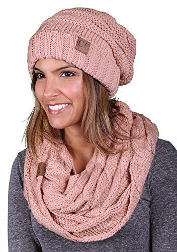 Funky Junque Premium Slouchy Beanie & Infinity Schal Set - Muttertagsgeschenk - Warmes Winterpaket, Indi-Pink, Einheitsgröße