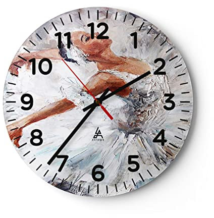 Modern Wanduhr Frau Tanz Ballett Körper 40x40cm Rund Groß Wand Uhr Glas Analog Zimmeruhren Küche Büro Wohnzimmer Glasuhr Wall Clock Dekoration Design Wanddekoration Küchenuhr C4AR40x40-3101