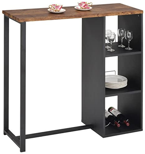 IDIMEX Bartisch PIAVA, schöner Stehtisch mit Regal, Moderne Küchentheke mit Metallgestell in schwarz, schöner Bartresen mit Flaschenhalterung, praktische Küchenbar in Wildeiche Optik