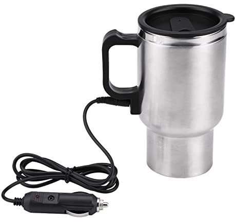 Reminnbor 450ml Electric Car Cup Travel Heating Mug 12V Car Heated Insulated Plug Coffee Tea Milk Boiling Kettle with Sealing Cap