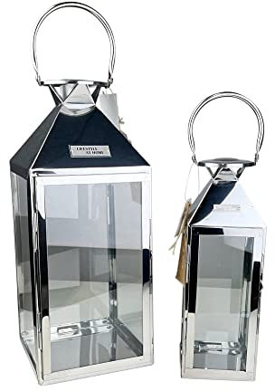 Laternen 2er Set Edelstahl Windlichter Kerzenhalter Höhe 35cm bis 45cm