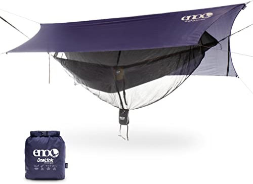 ENO OneLink Hängematten-System – inklusive DoubleNest-Hängematte, Atlas-Aufhängesystem, Guardian Bug Net & ProFly Regenplane – Set mit Essentials für Camping, Wandern oder ein Festival –